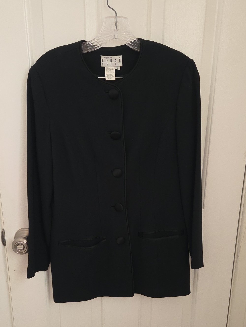 Kenar Black Round-Neck Button Front Blazer